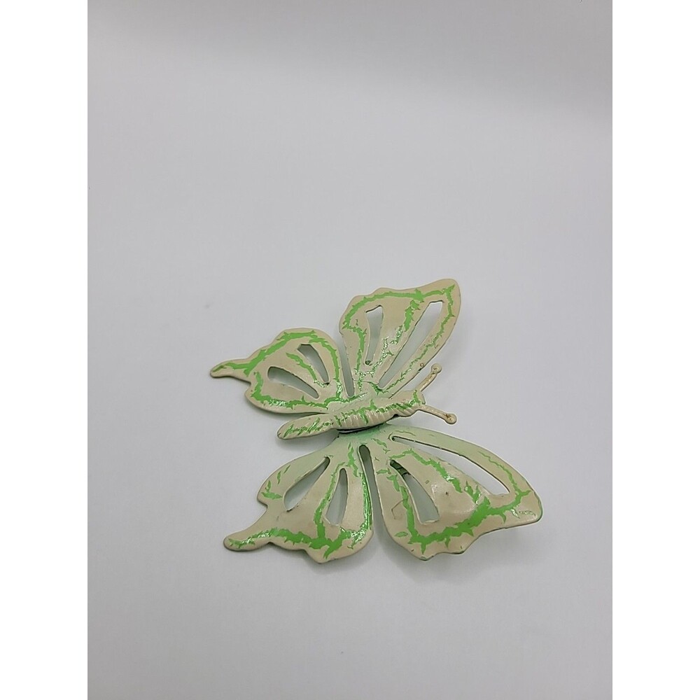 Vintage Style Butterfly Brooch Cream Green Enamel Retro Nature Spring Pin - Picture 4 of 10